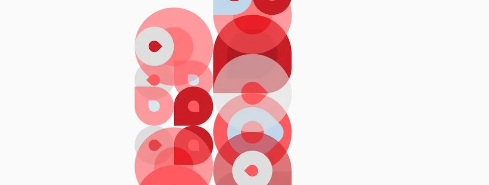 Abstract composition featuring overlapping circles. Red, pink, white hues c.. Stock Illustration