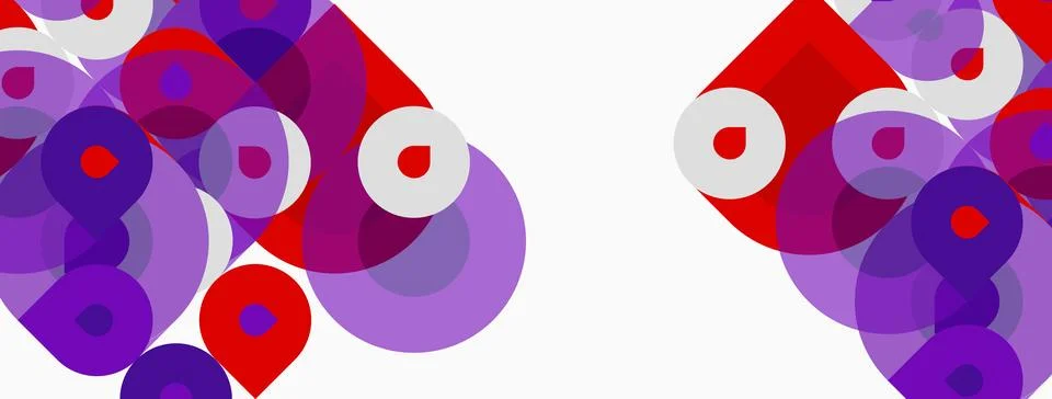 Abstract composition featuring overlapping circles. Red, purple hues dominate Stock Illustration