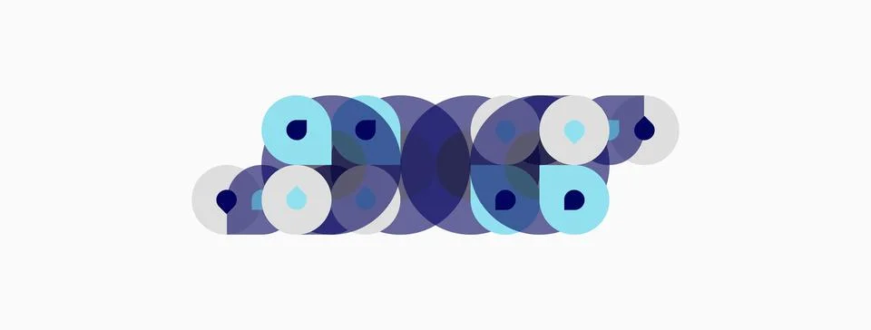 Abstract composition featuring overlapping circles. Various shades blue, purp Stock Illustration