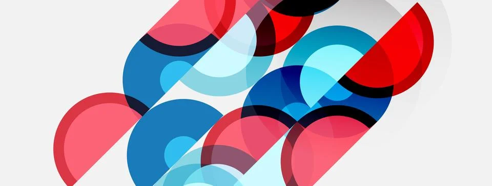 Abstract composition featuring overlapping circles. Red, blue, light blue hue Stock Illustration