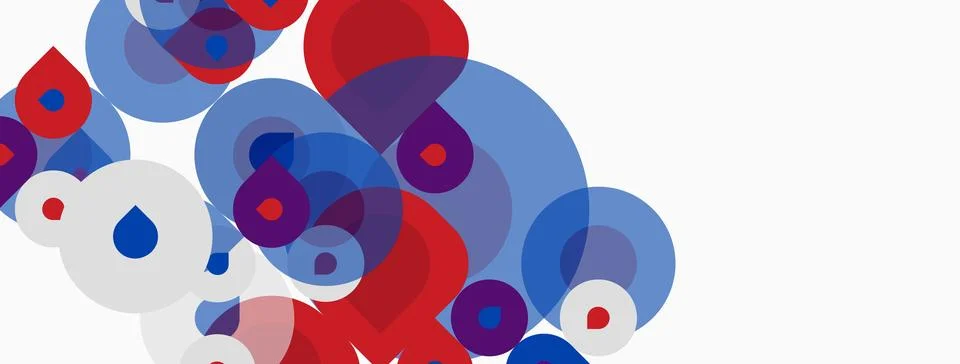 Abstract composition featuring overlapping circles. Red, blue, purple hues Stock Illustration
