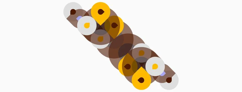 Abstract composition featuring overlapping circles, varying shades brown, gol Stock Illustration