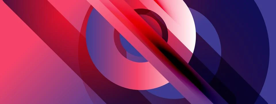 Abstract composition featuring overlapping circles, lines, vibrant gradients. 스톡 일러스트