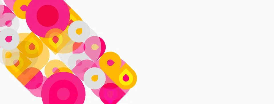 Abstract composition featuring overlapping circles, squares, vibrant pinks, Stockillustratie