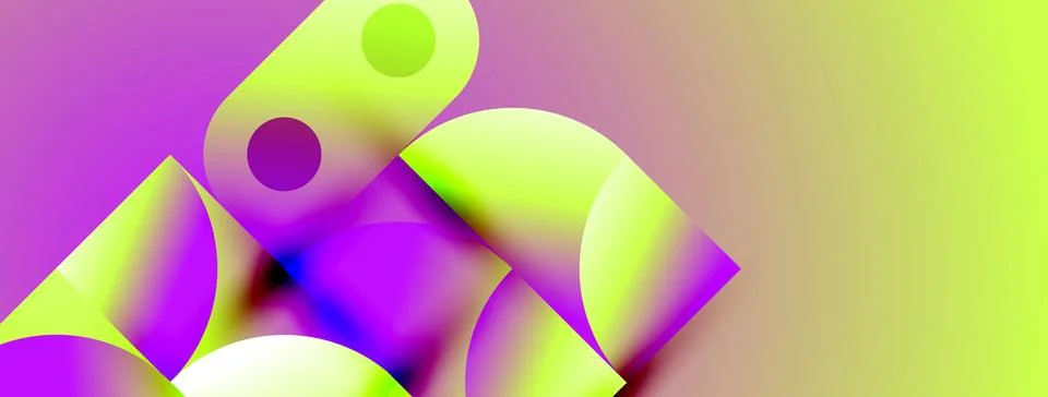 Abstract composition featuring overlapping circles, vibrant purple, yellow .. Stock Illustration