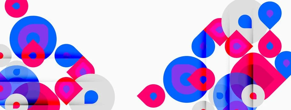 Abstract composition featuring overlapping circles, squares, vibrant blue, .. 스톡 일러스트
