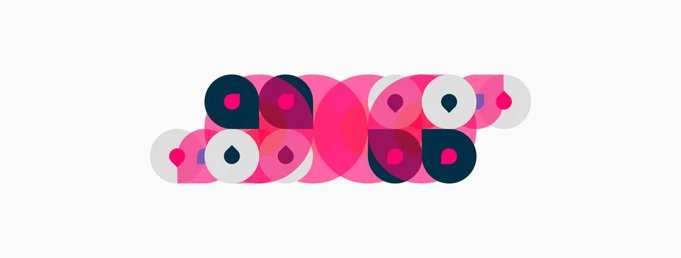 Abstract composition featuring overlapping circles. Pink, navy hues dominate Stock Illustration