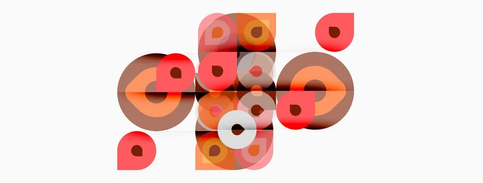 Abstract composition featuring overlapping circles, varying sizes, muted oran Stock Illustration