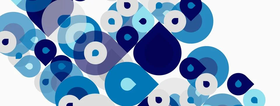 Abstract composition featuring overlapping circles. Various shades blue, whit Stock Illustration