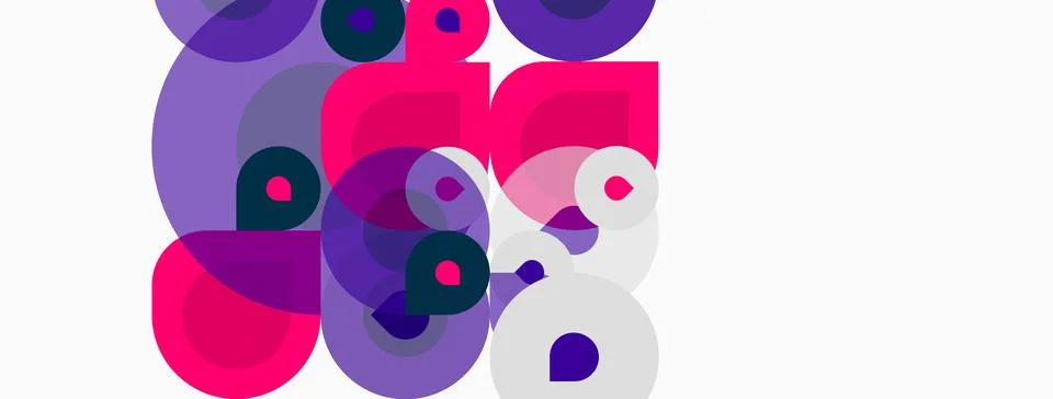 Abstract composition featuring overlapping circles, squares, vibrant pinks, 스톡 일러스트