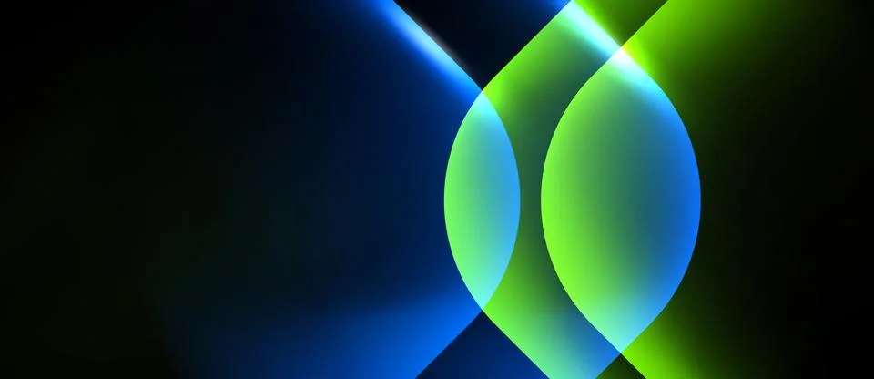Abstract composition featuring overlapping circles, vibrant gradients. Blue, Stock Illustration