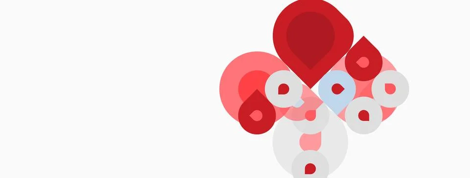 Abstract composition featuring overlapping circles. Red, pink, white hues c.. Stock Illustration