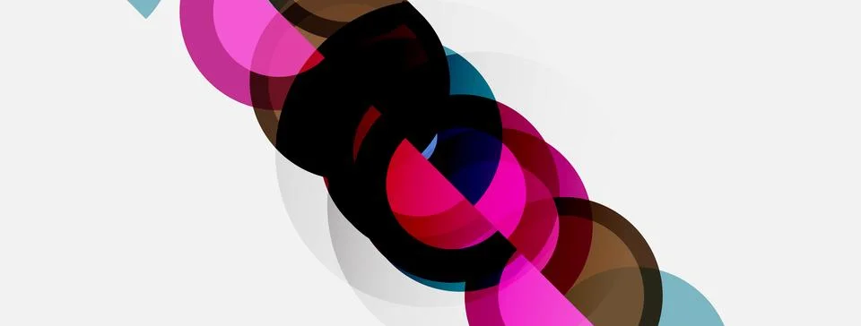Abstract composition featuring overlapping circles. Pink, brown, black hues Stock Illustration