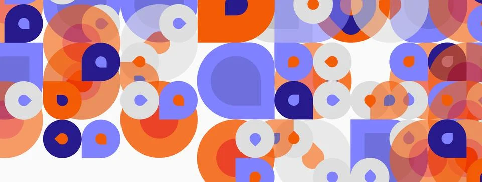 Abstract composition featuring overlapping circles, orange, lavender hues. Stock Illustration