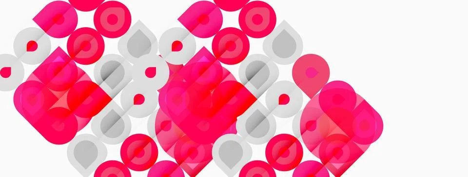 Abstract composition featuring overlapping circles, squares, rectangles. Pink Illustrazione stock