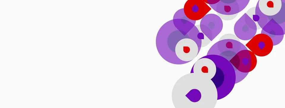 Abstract composition featuring overlapping circles. Purple, red hues dominate Stock Illustration