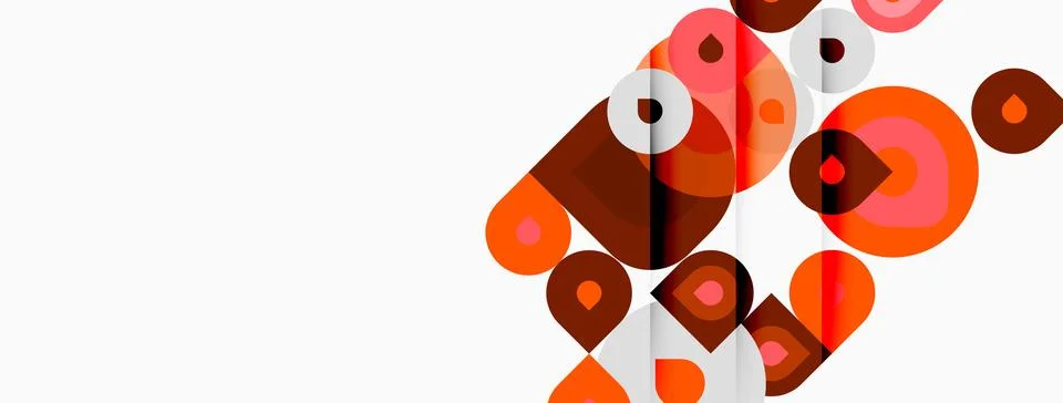 Abstract composition featuring overlapping circles, squares, rectangles. Warm Illustrazione stock