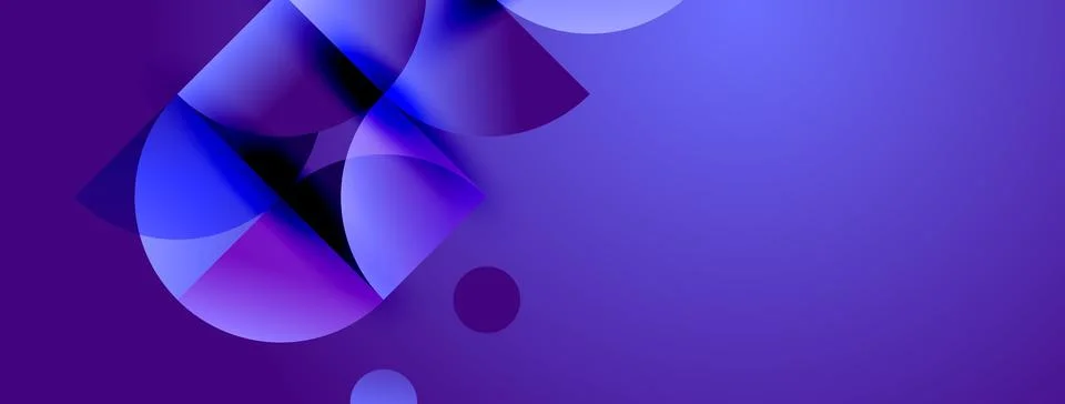 Abstract composition featuring overlapping circles, gradients. Purple hues Stock Illustration