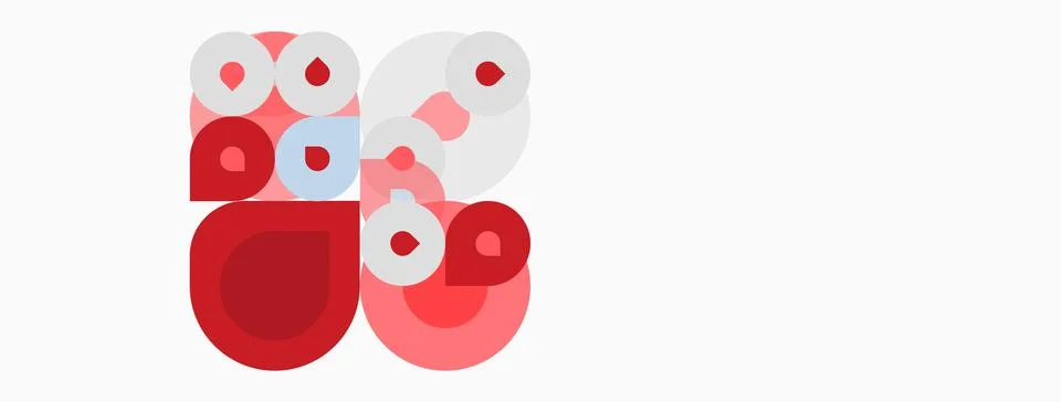 Abstract composition featuring overlapping circles. Red, pink, white hues c.. 스톡 일러스트