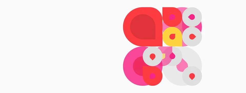 Abstract composition featuring overlapping circles. Pink, red, yellow hues 스톡 일러스트