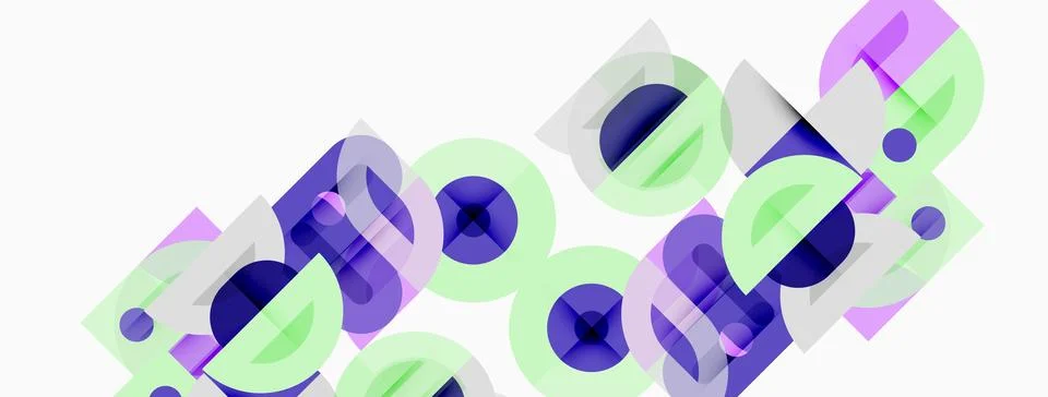 Abstract composition featuring overlapping circles, squares, rectangles. Soft Illustrazione stock