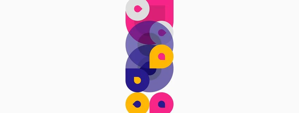 Abstract composition featuring overlapping circles, pink, purple, yellow hues Stock Illustration