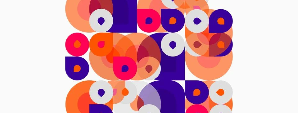 Abstract composition featuring overlapping circles, squares. Colors include 스톡 일러스트