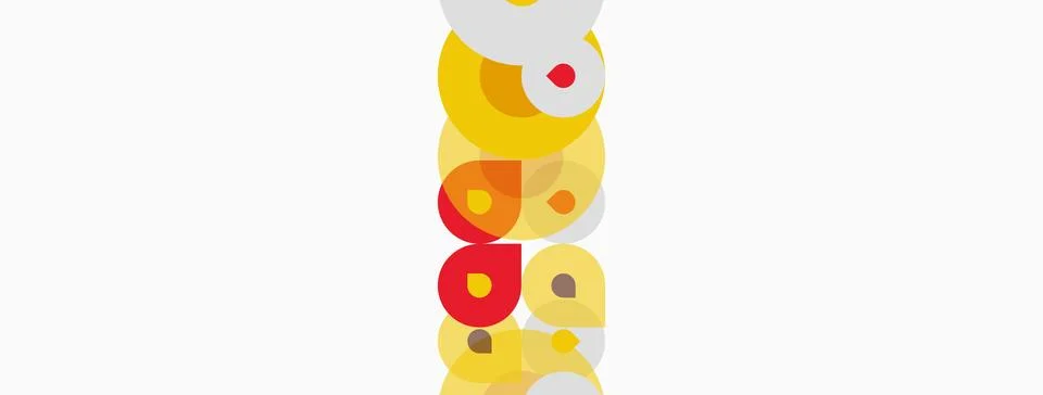 Abstract composition featuring overlapping circles. Yellow, red, white hues Stock Illustration