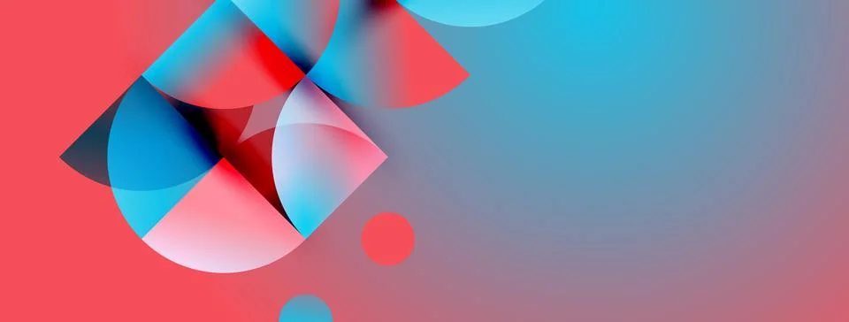 Abstract composition featuring overlapping circles, vibrant colors. Red, blue 스톡 일러스트