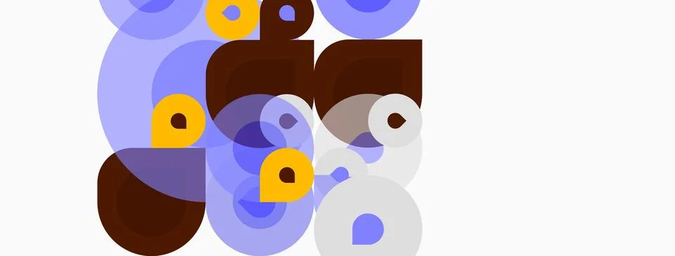 Abstract composition featuring overlapping circles, squares. Brown, lavender, Stock Illustration