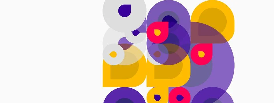 Abstract composition featuring overlapping circles. Purple, yellow, red hues Stock Illustration