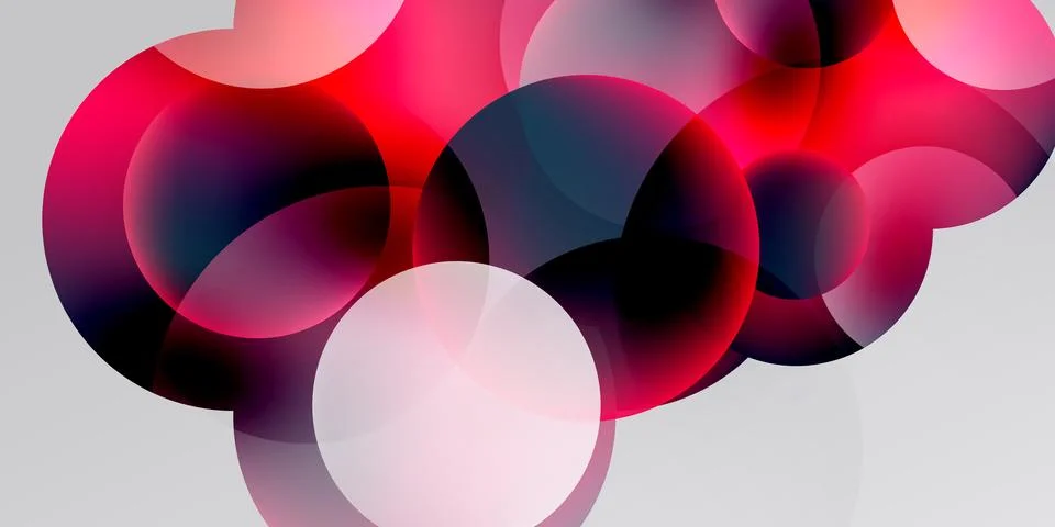 Abstract composition featuring overlapping circles. Shades range from white, Stock Illustration