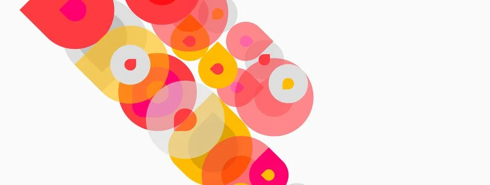 Abstract composition featuring overlapping circles. Warm colors dominate, Stock Illustration