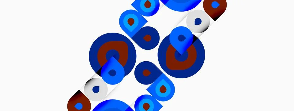 Abstract composition featuring overlapping circles. Blue, red, white hues c.. Stock Illustration