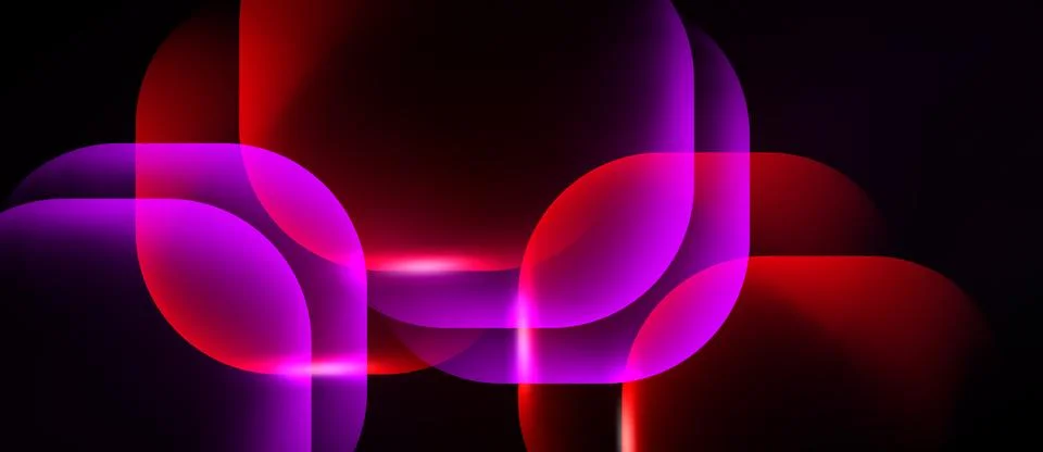 Abstract composition featuring overlapping circles, vibrant magenta, red hues Stock Illustration