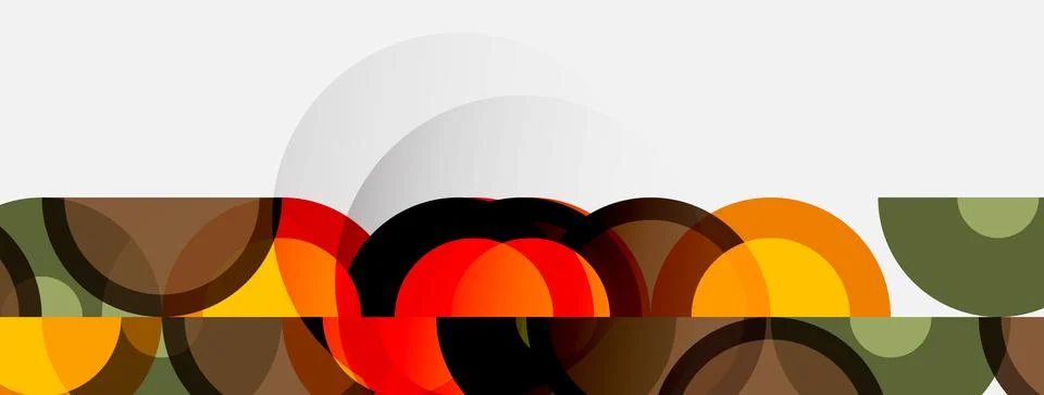 Abstract composition featuring overlapping circles, warm tones dominate, Stock Illustration