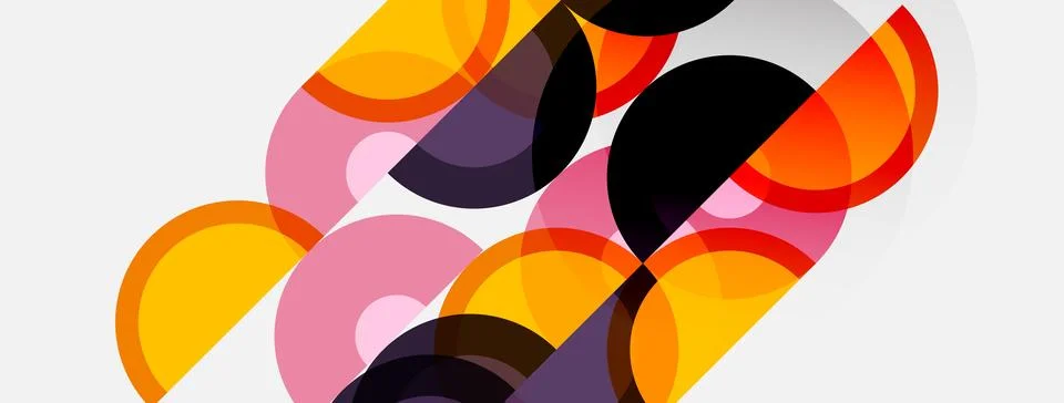 Abstract composition featuring overlapping circles. Warm colors dominate, Stock Illustration