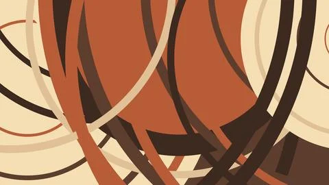 Abstract composition featuring overlapping circular ribbons in brown, beige,  Illustration