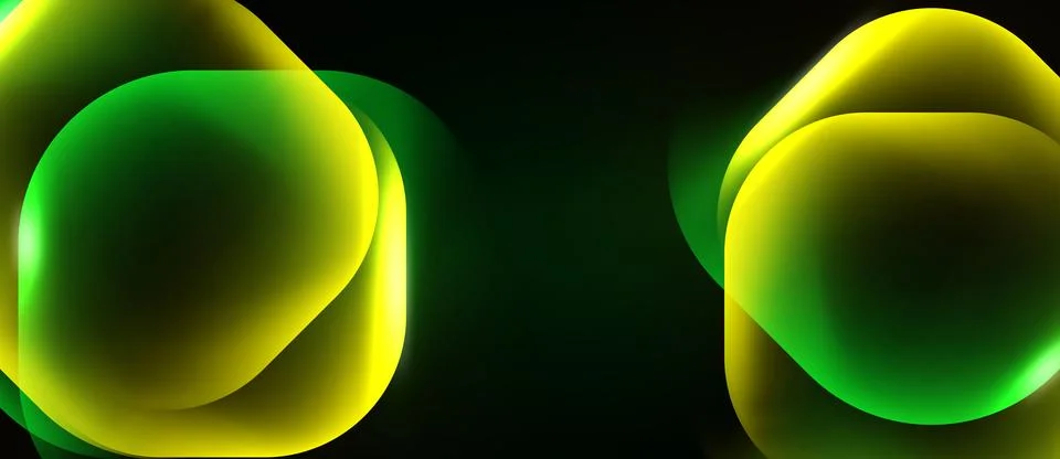 Abstract composition featuring overlapping circular forms. Vibrant green, y.. Stock Illustration