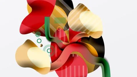 Abstract composition featuring overlapping colorful shapes. Fluid forms create Stock Illustration