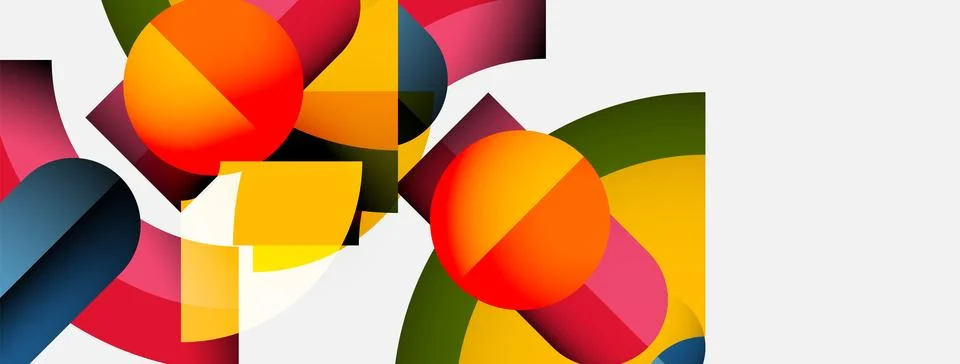 Abstract composition featuring overlapping colorful circles, rectangles. Modern 스톡 일러스트
