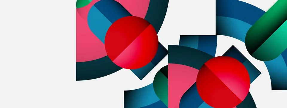 Abstract composition featuring overlapping colorful shapes, circles, rectangles. 스톡 일러스트