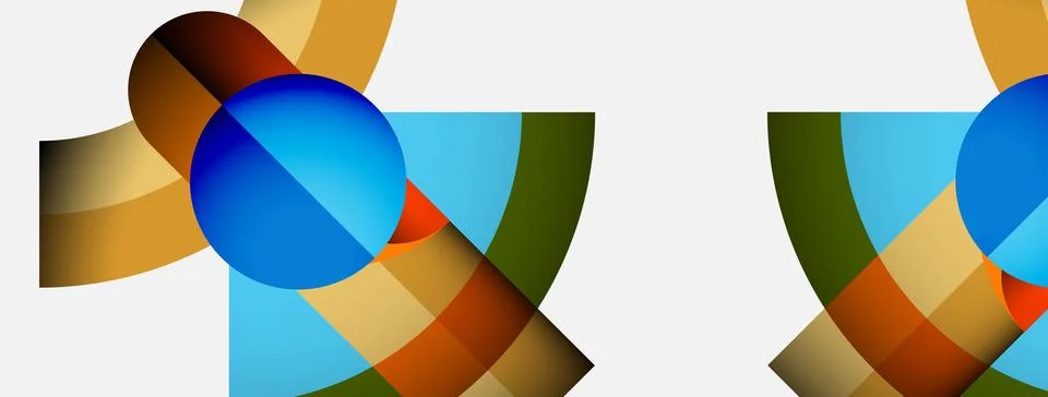 Abstract composition featuring overlapping colorful shapes. Circles, rectangles Stock Illustration