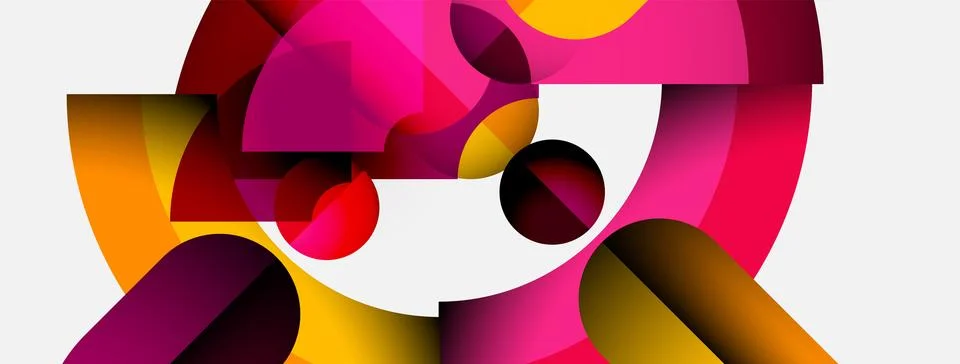 Abstract composition featuring overlapping colorful shapes. Circles, rectangles, 스톡 일러스트