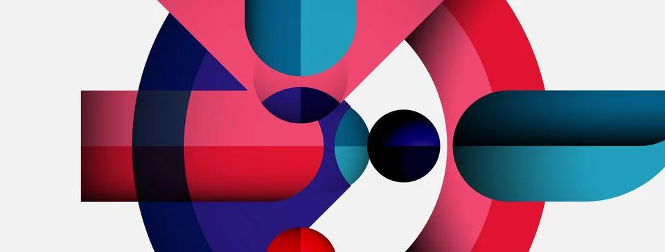 Abstract composition featuring overlapping colorful shapes. Circles, rectangles 스톡 일러스트