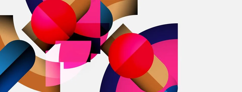 Abstract composition featuring overlapping colorful shapes. Circles, rectangles, 스톡 일러스트