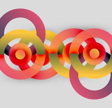 Abstract composition featuring overlapping colorful circles. Red, yellow, pink 库存插图