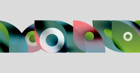 Abstract composition featuring overlapping colorful circles, rectangles. Modern Stock Illustration