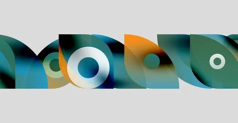 Abstract composition featuring overlapping colorful circles, rectangles. Modern イラスト素材