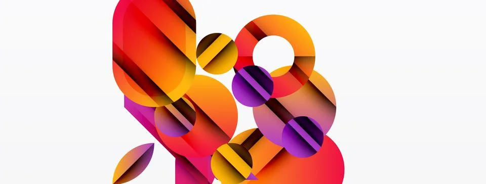 Abstract composition featuring overlapping colorful circles, ovals, rectangle Stock Illustration